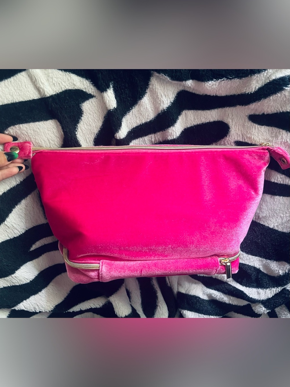 Ulta Beauty Collection Hot Pink Velour Dual  Compartment Makeup Case Clutch